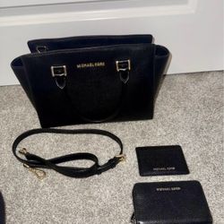 Michael Kors Selma Black Saffiano Leather Medium Satchel Bag Purse