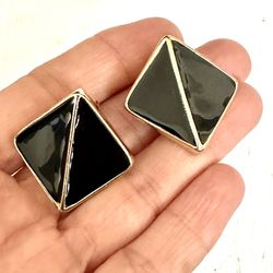 Dotty Smith Square Gold Tone And Black Clip On Earrings 