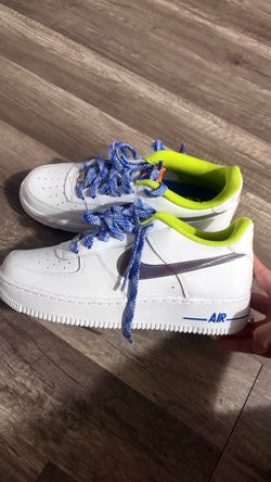 Nike Air Force 1 Low White/Blue & Neon Green  - size 6.5