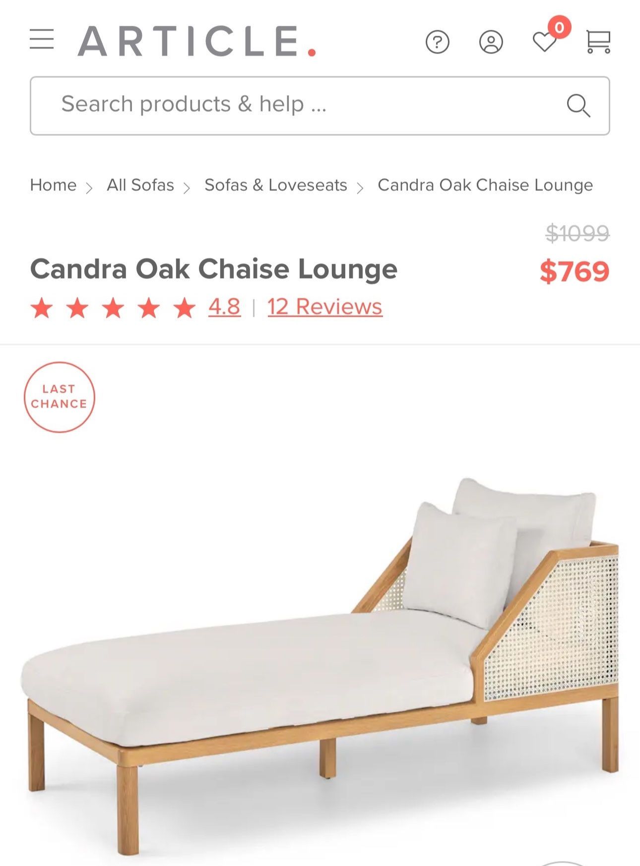 Article Furniture Chaise Lounge Sofa