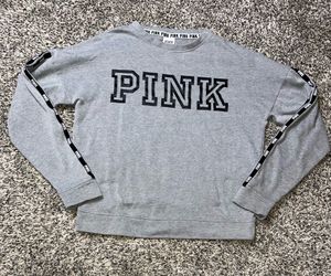 PINK Victoria's Secret Gray Logo Fleece Cotton Blend Crewneck Sweatshirt XS