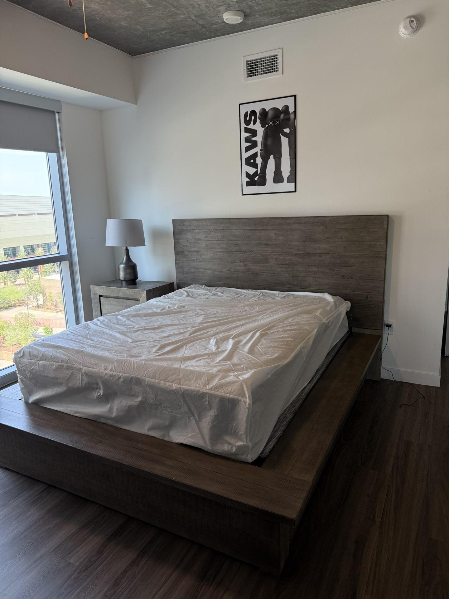 Modern Rustic Bedroom Set – Includes Bed Frame, Tall Dresser, Nightstand, Mattress & Box Spring
