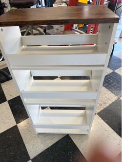 Slim Rolling Storage Cart with Wood Top