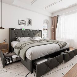 New King Bed with drawers