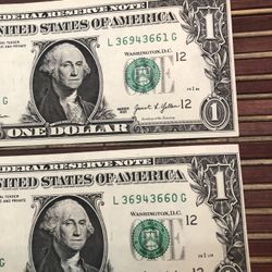 (2) Consecutive Badly Miscut 2021 Crisp $1 Dollar Bills