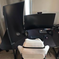 Monitors desk, headset, speakers, chair, mouse, and keyboard. Everything must go.