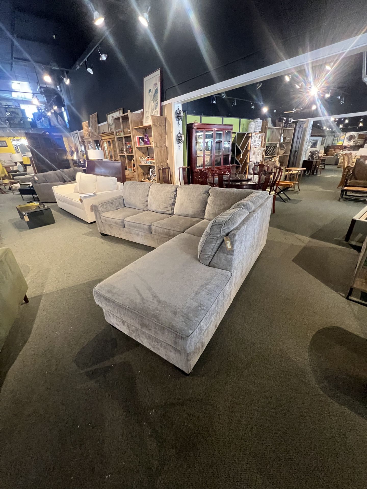 SECTIONAL SOFA BED: Ashely's light charcoal Full Sofa Bed/ Chaise SKU JE6AUJ
