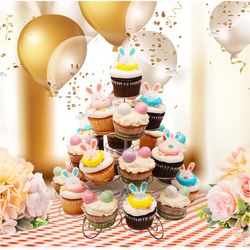 4 tier Cupcake Stand – with  Crystal Pendants Transparent Hanging Decor, Spiral Holder Cupcake white
