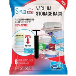 Spacemore Premium Reusable Vacuum Storage Bags Jumbo 40" X 30" (4 Pack), Save 80% Storage Space With Vacuum Sealed Compression Bags & Leak Valve, Spac