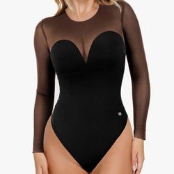 Shapewear Illusion Mesh Long Sleeve Tummy Control Bodysuit
