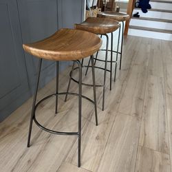 Westelm 3 wood and steel stools