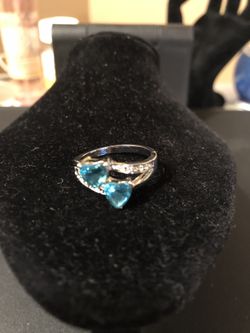Women’s 925 sterling silver double heart turquoise diamond cz ring size 7