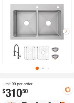 Glacier Bay
Tight Radius 33 in. Drop-In 50/50 Double Bowl 18 Gauge Stainless Steel Kitchen Sink with Spring Neck Faucet
100
New open box item