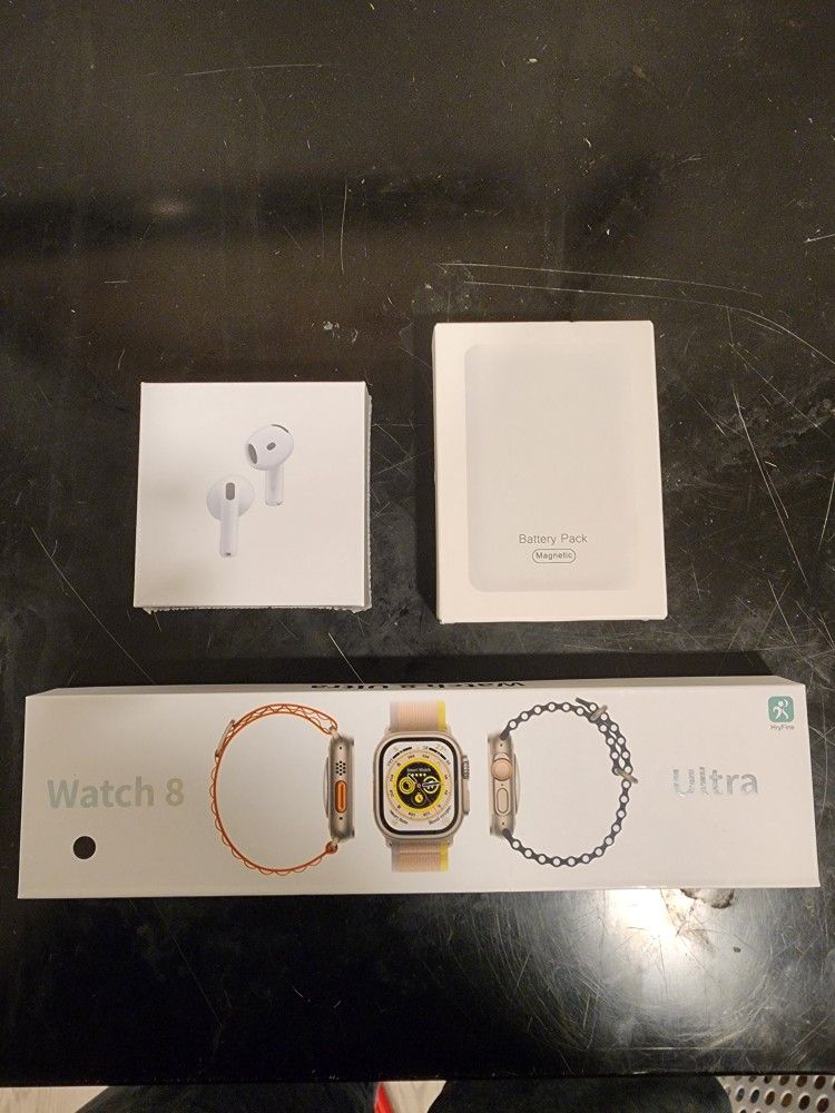 Bluetooth Earbuds, Smart Watch 8 Ultra, & Magnetic Wireless Charger Combo