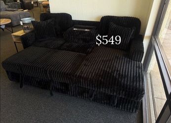 Beautiful ‼️ Convertible Sectional Sofa With Pullout Bed, Storage, USB Port, & Fold Down Table Cupholders