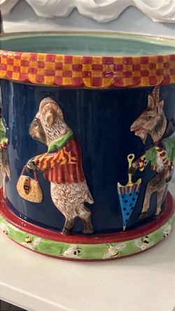 Ceramic Planter with Dressed Animal Figures