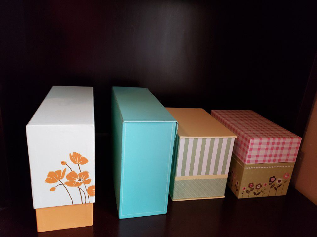 4 greeting card boxes filled with cards