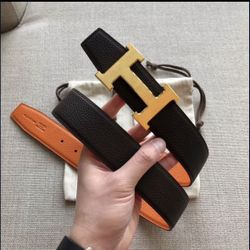 Hermes authentic 38mm reversible leather Men's gold H belt size 34/90cm