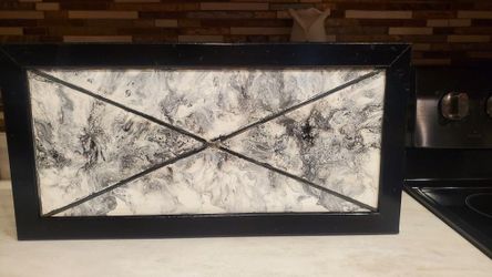 12 x24.5 Inch Leaded Glass With Acrylic Pour With Black Pine Frame Ready For Hanging