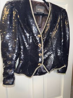 🖤🔥✨Vintage Julie Duroche Black Sequin Jacket & Skirt Suit Set | Size 3–4 | Evening Glam Ensemble