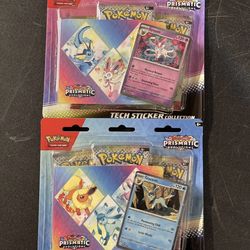 New & Sealed! Set of 2 Pokemon TCG Prismatic Evolutions Tech Sticker Collection