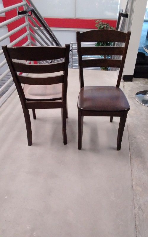Dining Chairs, Wooden Frame, Brown Wood Finish, Set Of Two