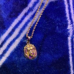 14k Franco 1.5mm And Lion Pendant 
