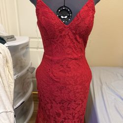New Red Lace Dress Asymmetric 