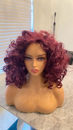 Red purple Halloween wig, short curly hair