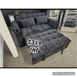 Black Velvet Loveseat Pull Out Sofa Bed  // Black Friday Sale 