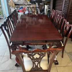 I AM SELLING THE REAL WOOD DINING 100% TABLE WITH 8 chairs . Very strong chairs and table CHERRY COLORS  Long table 80 inches   Wide 43 inches 