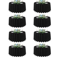 sancua 90 Inch Round Tablecloth Black, 8 Pack - Circle Polyester Fabric Table Cloth for Wedding Party Reception Banquet Birthday, Washable Formal Tabl
