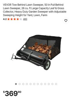 VEVOR Tow Behind Lawn Sweeper, 50 in Pull Behind Lawn Sweeper, 26 cu. ft Large Capacity Leaf & Grass Collector, Heavy Duty Garden Sweeper with Adjusta
