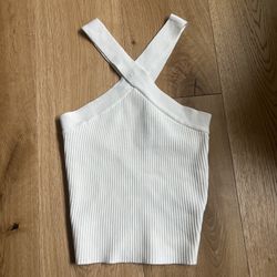 HOUSE OF HARLOW 1960 CREAM WHITE CRISS CROSS HALTER RIBBED KNIT TOP XS