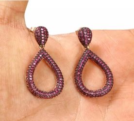 925 Sterling Silver, Turkish Ruby Earrings