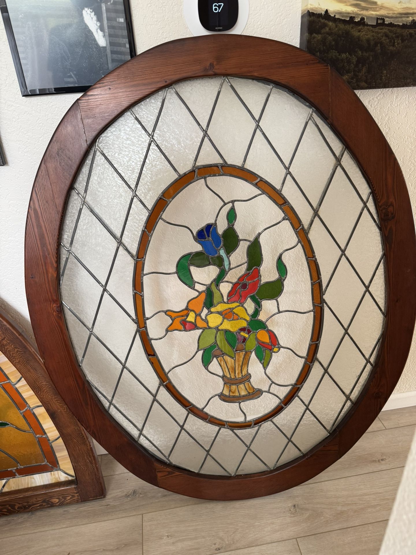 Antique Oval Framed Stained Glass