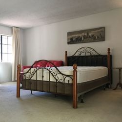 Queen Bed Frame With Box spring and End tables 