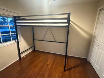 Twin Size Loft Bed Frame with Full-Length Guardrail& Removable Stairs