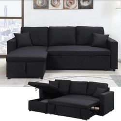 Black / Grey Pull Out Sofa Sleeper New 