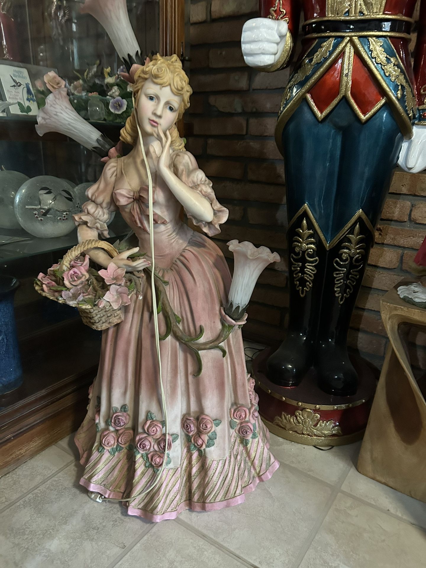 Victorian Lady Lamp 1950 Hand painted 