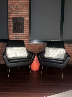 Pair of Adesso Modern Lounge Chairs + Faux Fur Pillows – Excellent Condition