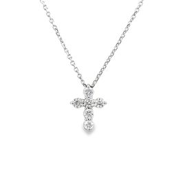 14K White Gold Diamond Cross Necklace | 18" Rolo Chain, 0.50 TCW I SI1 Natural Diamond