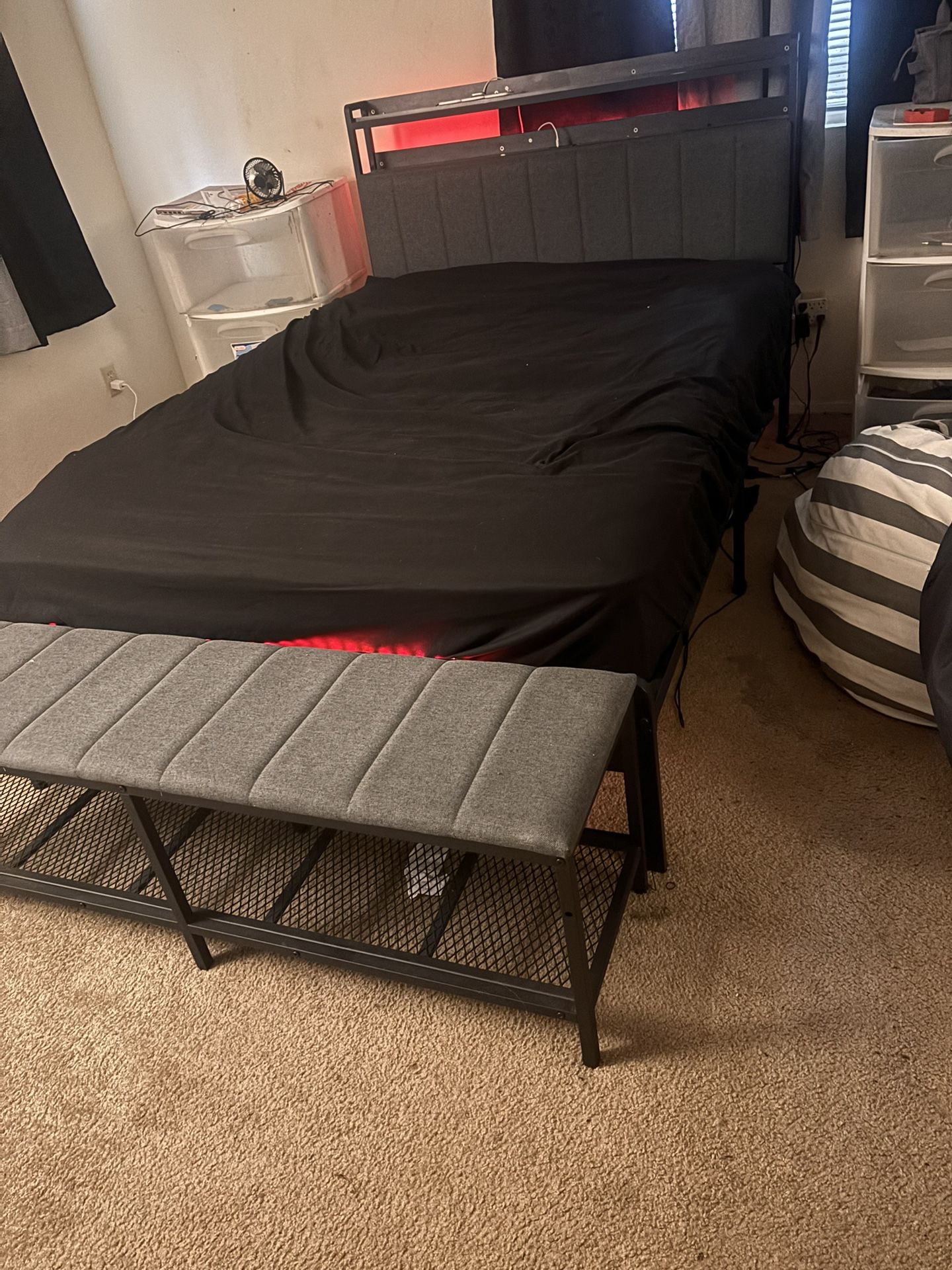 FULL SIZE Bed Frame LED LIGHTS WITH BENCH (Matress Not Included)