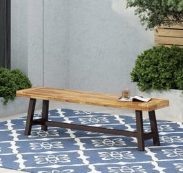 Carlisle Outdoor Acacia Wood and Rustic Metal Bench, Sandblast Finish / Rustic Metal 14. 75 x 63 x 17. 50 inches