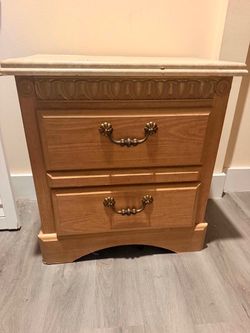 Wood Nightstand with Marble Top and Brass Handles