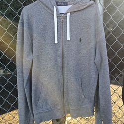 Polo Ralph Lauren Zip Up Hoodie Size Large Grey With Green Logo 