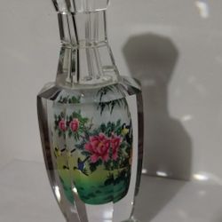 VINTAGE CRYSTAL - ASIAN SCENE - VASE 8"×3"