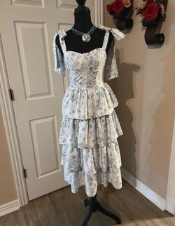 Blue and white floral sundress with ruffles
