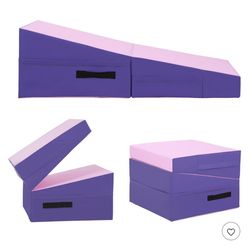 Gymnastics Mat Tumbling Mat Incline Mat Folding Gymnastic Tumbling with Handle, PINK/PURPLE