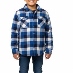 Eddie Bauer Blue Plaid Sherpa Lined Shacket Kids XL 14/16